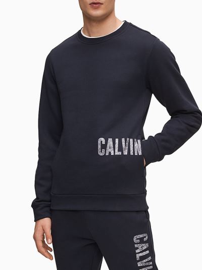 Calvin Klein Ruhák HU937146 | Calvin Klein Logo Férfi Pulóver Sötétkék